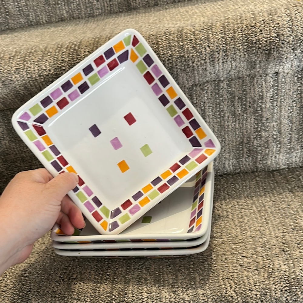 Simple Additions by Pampered Chef Mosaic Tiles 4 Small Square Plates